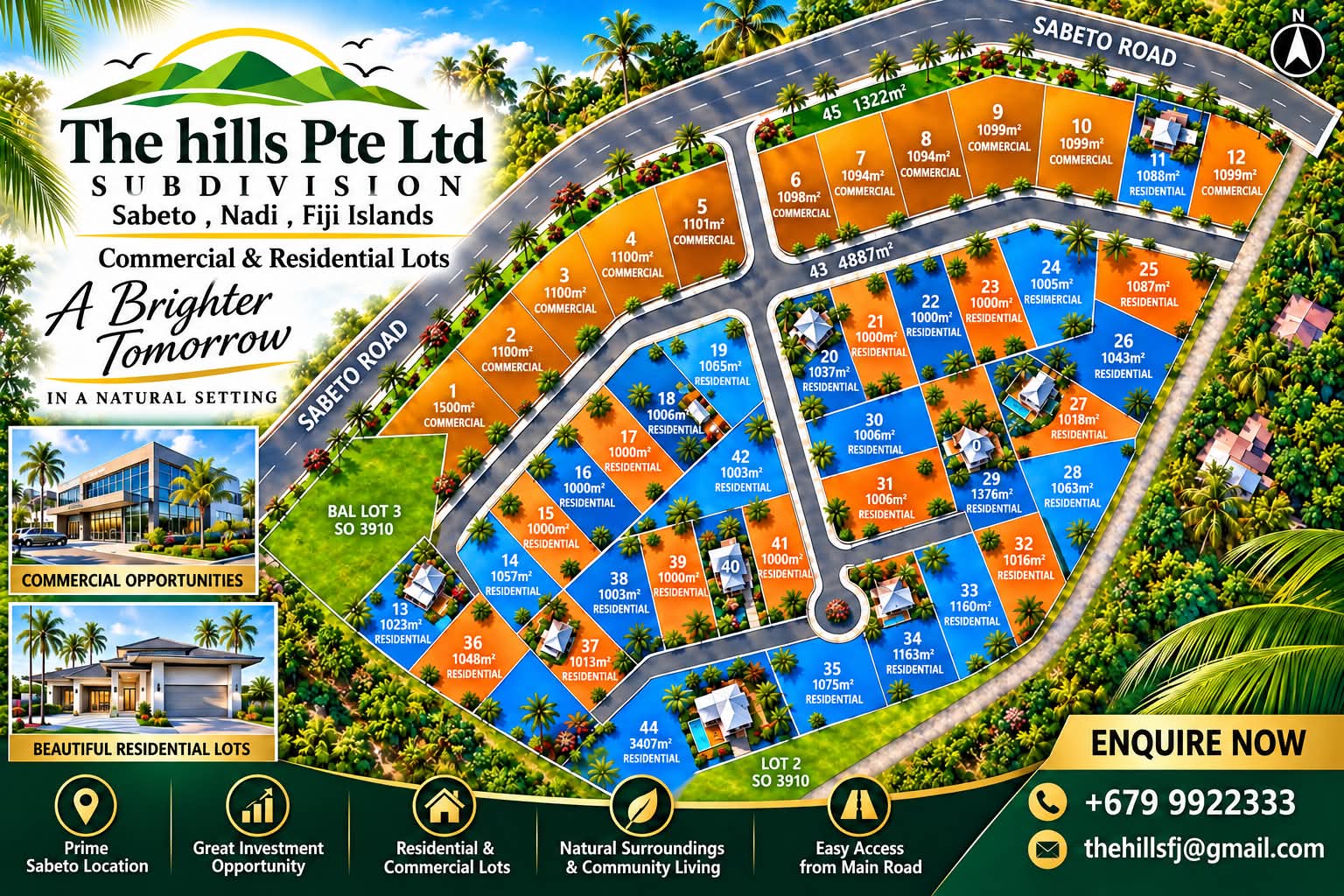 The Hills plot plan showing 45 numbered residential and commercial lots